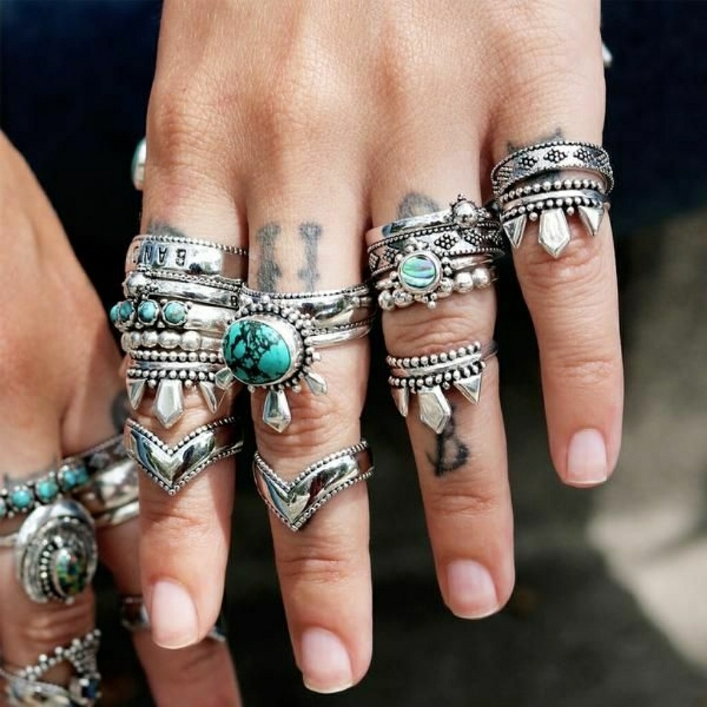 Boho turquoise ring set 2 dixi the west Is calling